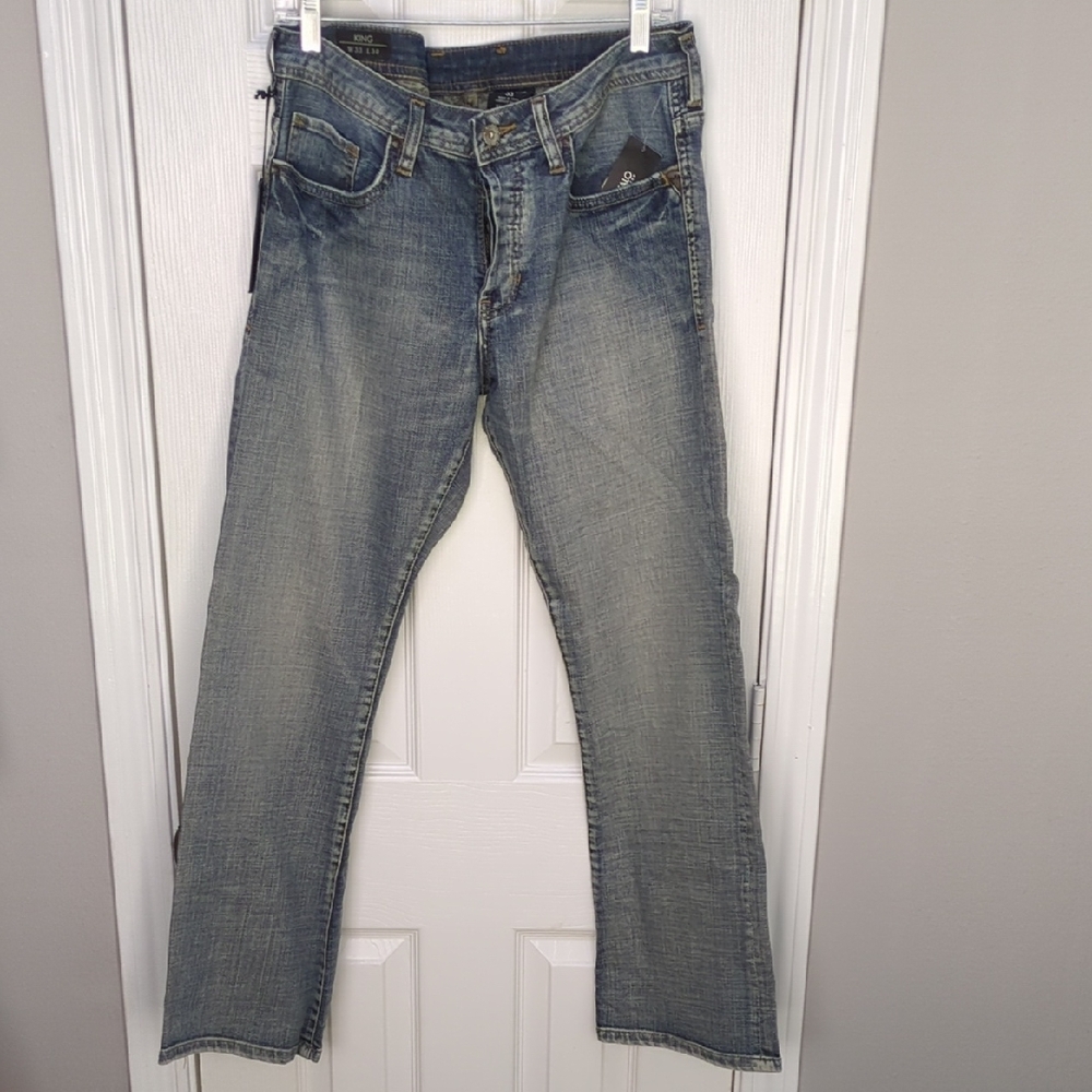 NWT! Buffalo David Bitton "King" Low Rise Slim Boot Cut Faded Blue Jeans 33x30